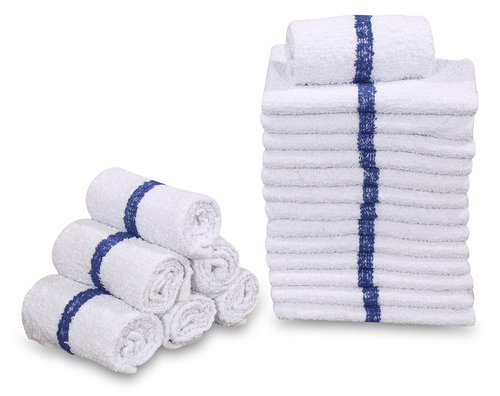 GOLD TEXTILES 60 PC New Cotton Blend White Restaurant Bar Mops Kitchen Towels 28oz (5 Dozen) (60, Blue Stripe)