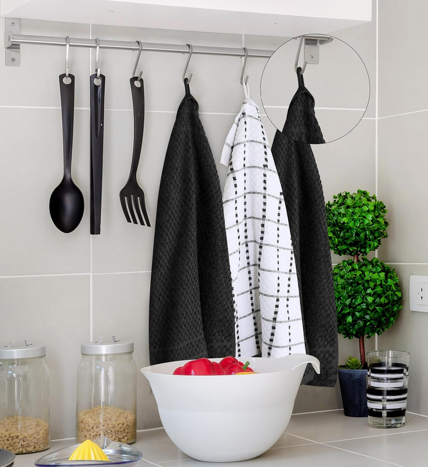 Utopia Towels - Super Soft 100% Cotton Kitchen Towels Set | 12 Pack, 15 x 25 Inches, Black
