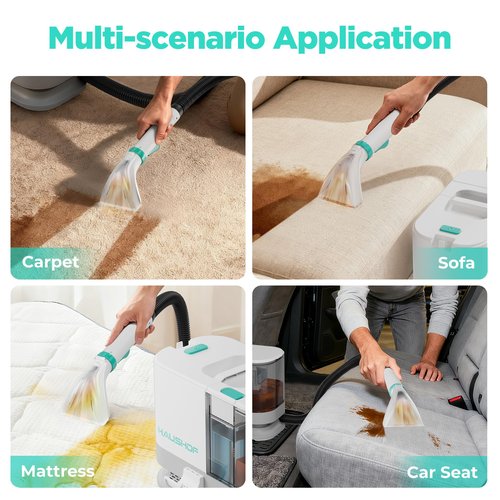 HAUSHOF Portable Carpet Spot and Upholstery Cleaner Machine, 13Kpa Powerful Suction & Spot Remover, Deep Stain Cleaning for Rug, Carpet, Car Seats, Pets, Stairs, Couches, with Cleaning Solution