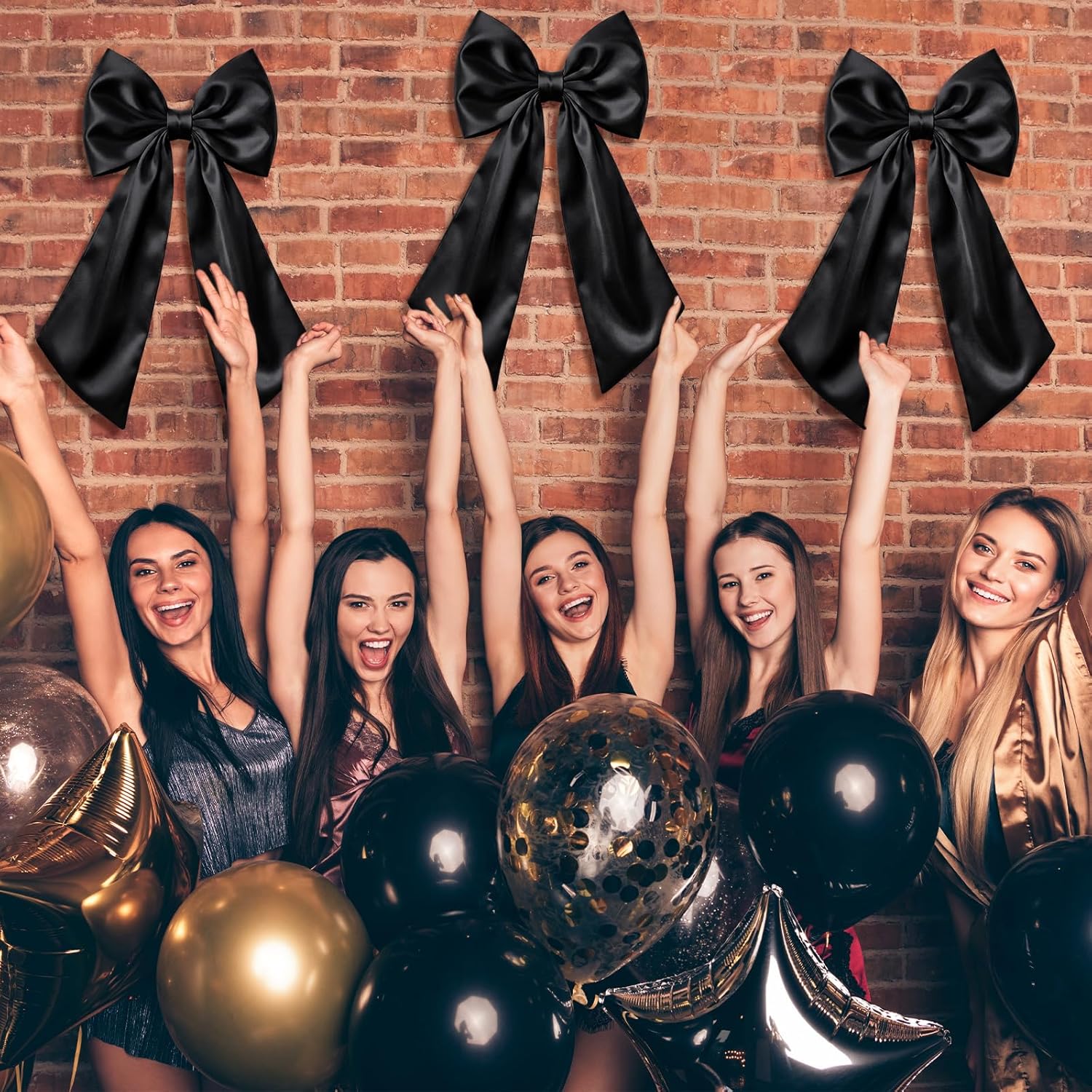 Suncalla Large Satin Bow Decorations - 3 Pcs 2 FT Hanging Wall Decor for Weddings & Parties | Black