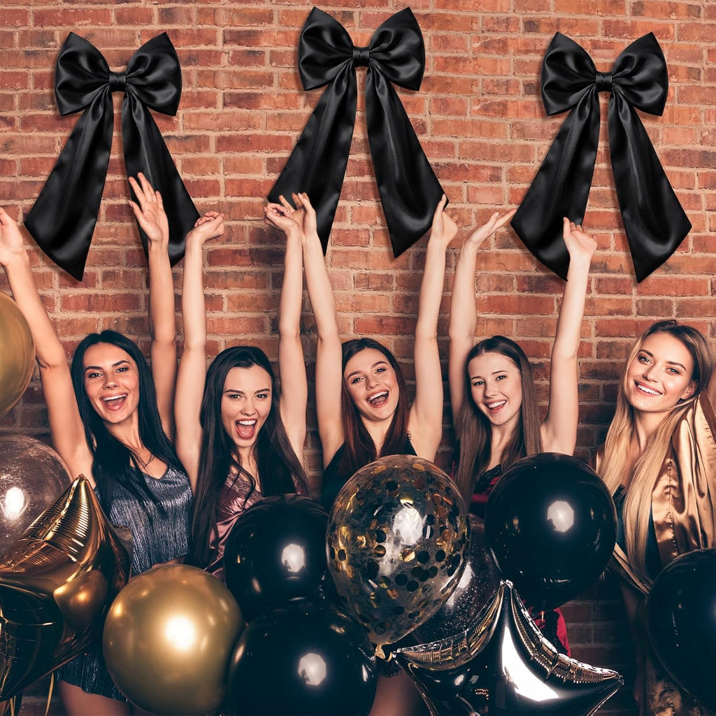 Suncalla 2 FT Large Satin Bow Decorations - 3 Pcs Hanging Wall Decor for Parties & Events | Black