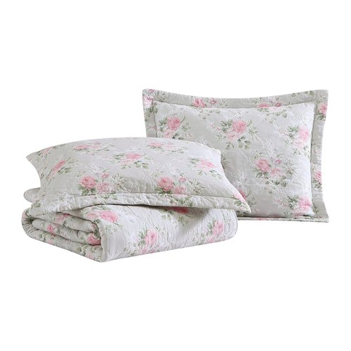 Laura Ashley- King Quilt Set, Reversible Cotton Bedding with Matching Sham(s), Lightweight Home Decor for All Seasons, Coquette Room Decor (Melany Pink, King)