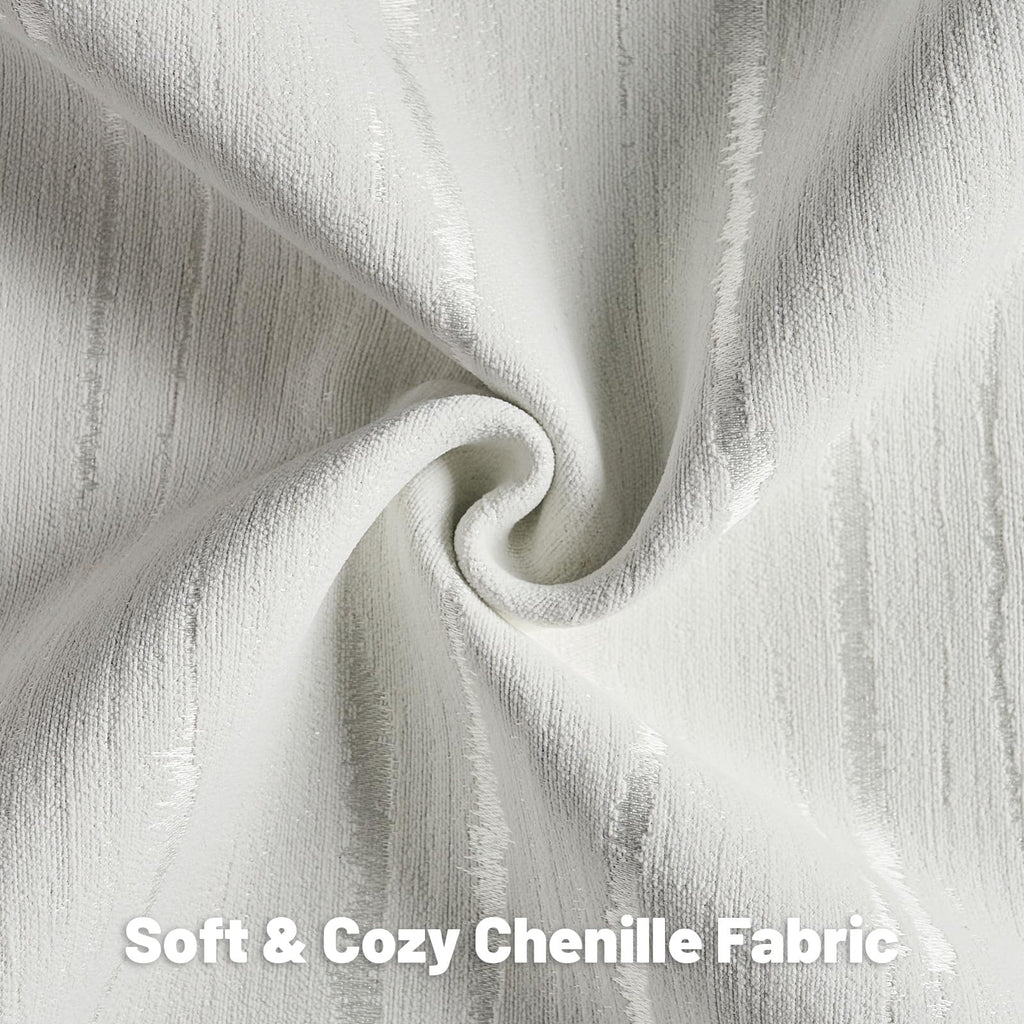 FUTEI White Chenille Decorative Throw Pillow Covers 18x18 Inch Set of 2,Soft Embossed Striped Textured Cushion Case,Modern Home Decor for Couch Bed Living Room