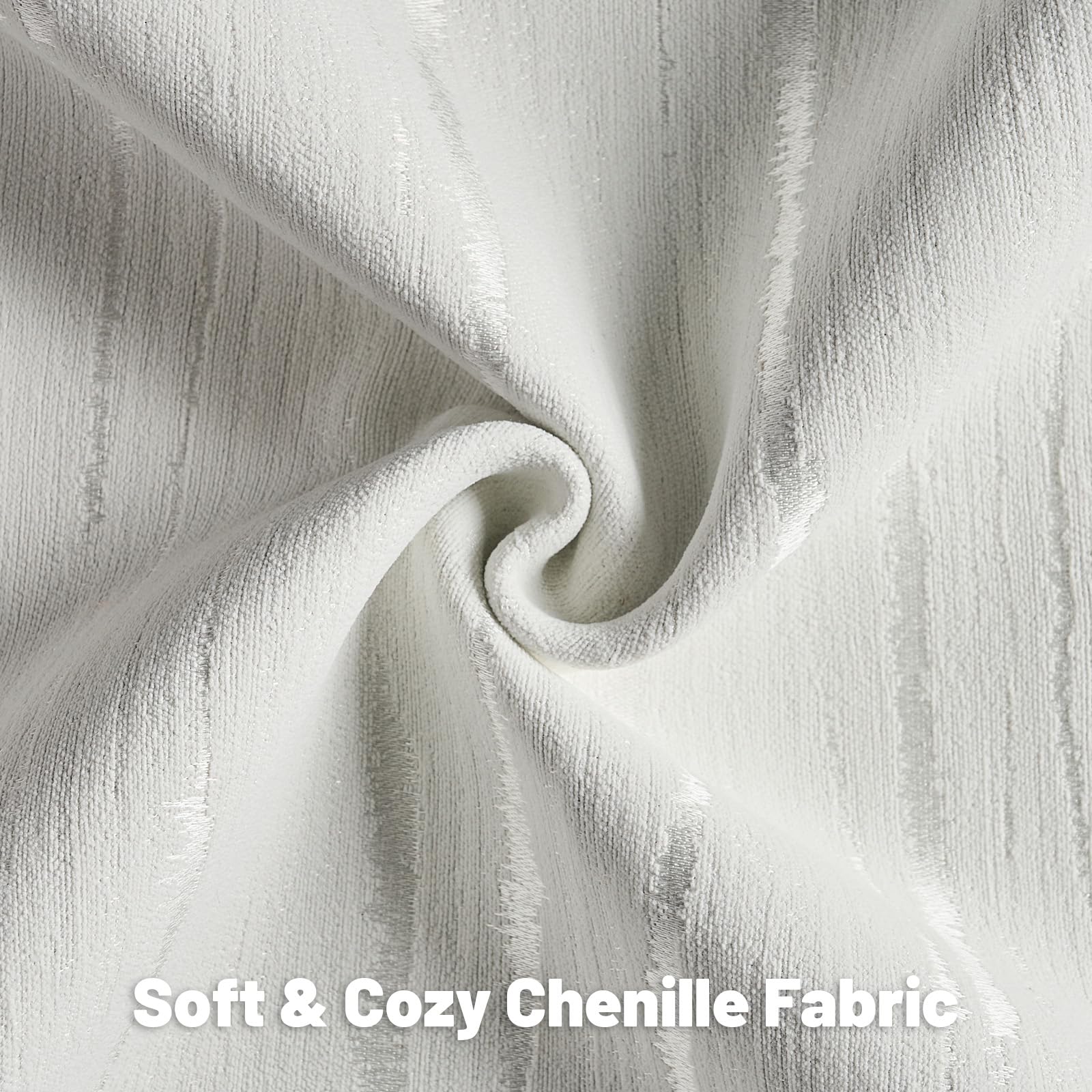 FUTEI White Chenille Decorative Throw Pillow Covers 18x18 Inch Set of 2,Soft Embossed Striped Textured Cushion Case,Modern Home Decor for Couch Bed Living Room