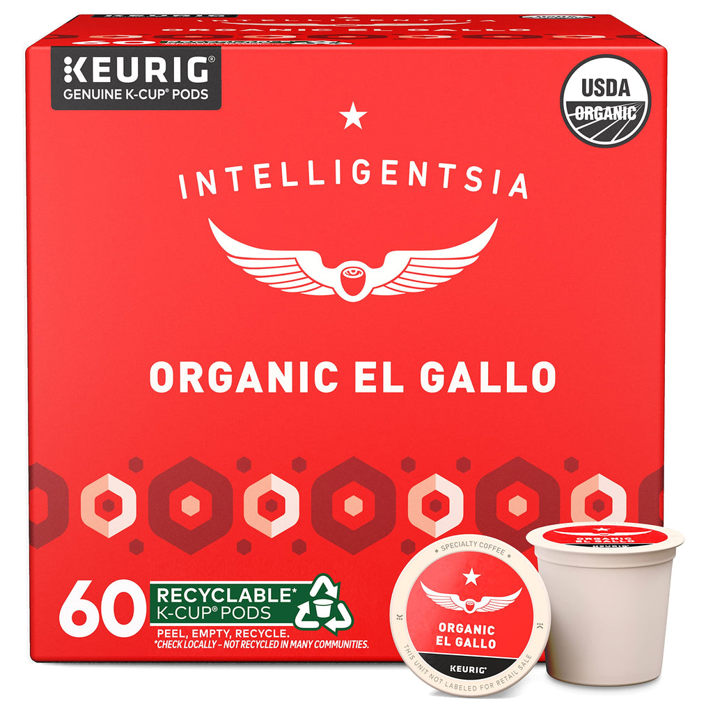Intelligentsia Coffee, Light Roast K-Cup Coffee Pods for Keurig Brewers - Organic El Gallo 60 Count with Flavor Notes of Milk Chocolate, Honey and Cola (6 Boxes of 10 K-Cup Pods)