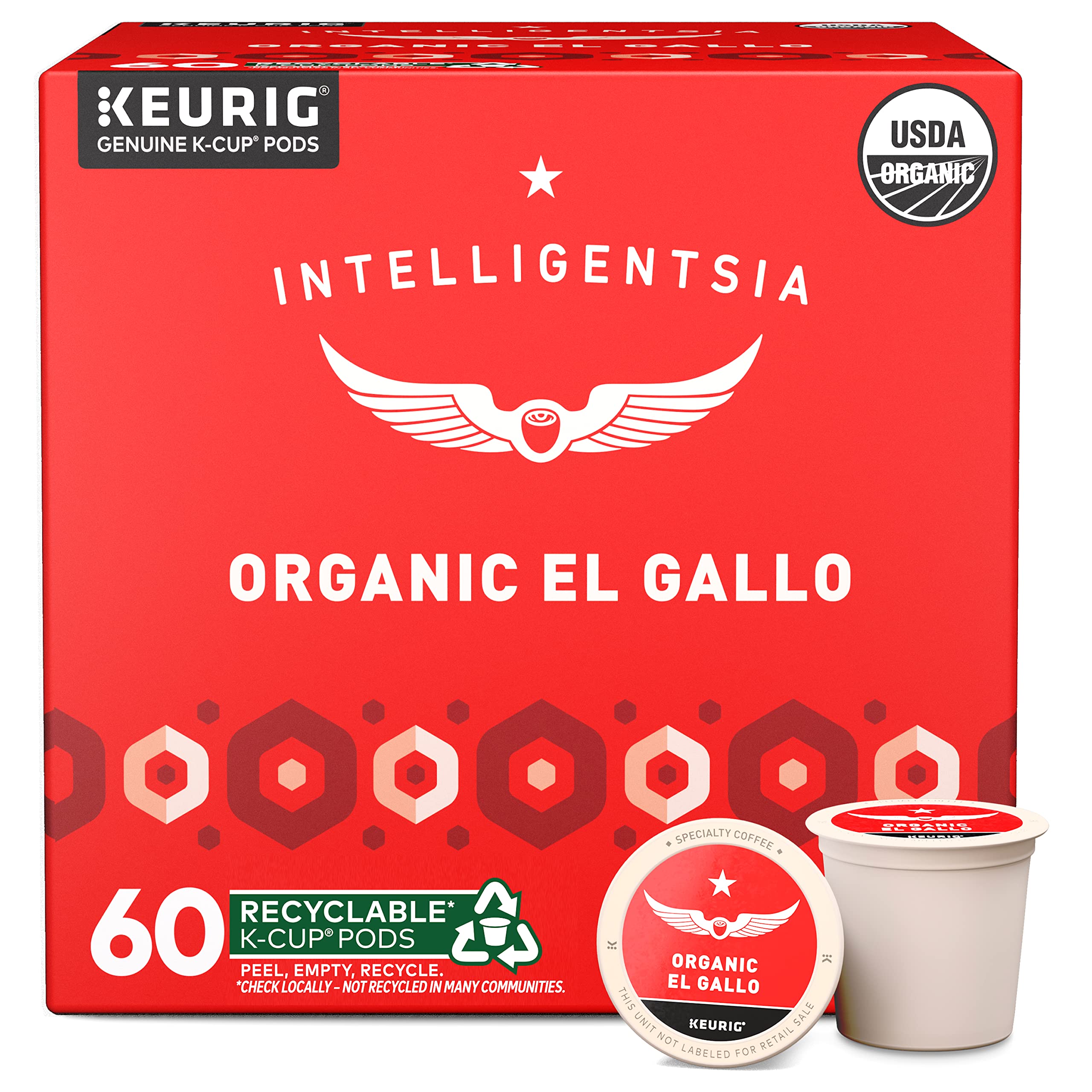 Intelligentsia Coffee, Light Roast K-Cup Coffee Pods for Keurig Brewers - Organic El Gallo 60 Count with Flavor Notes of Milk Chocolate, Honey and Cola (6 Boxes of 10 K-Cup Pods)