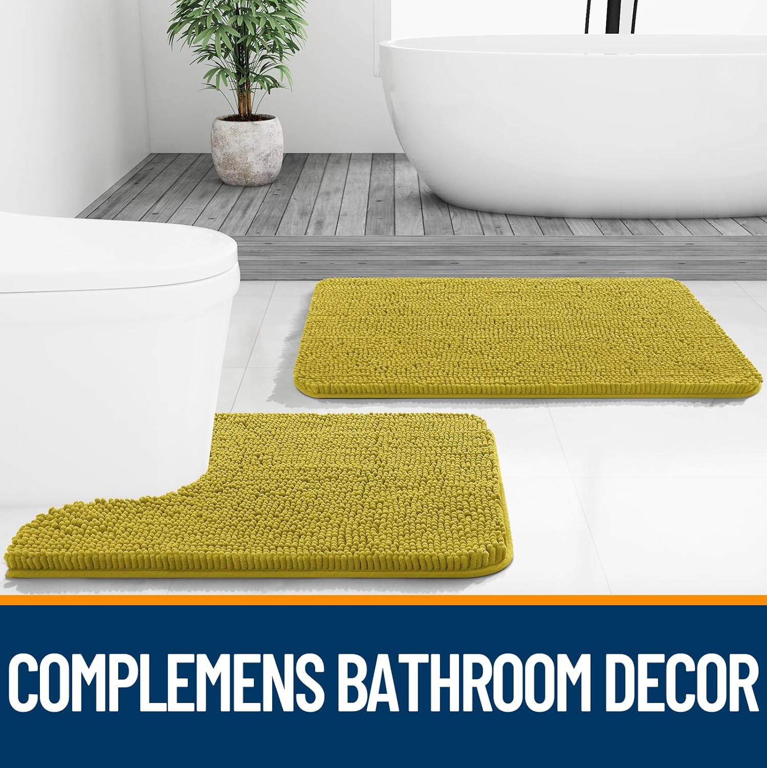 OLANLY Bath Rugs - Extra Soft Absorbent Chenille Mats | Quick-Dry Rubber Backing, 30x20, Deep Mustard