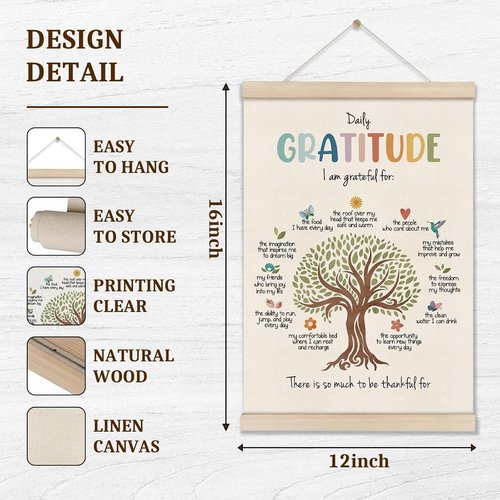 DOI-LANEE Daily Gratitude Poster Frame - Inspirational Mental Health Wall Art 16x12 Inch | Perfect for Therapy Decor