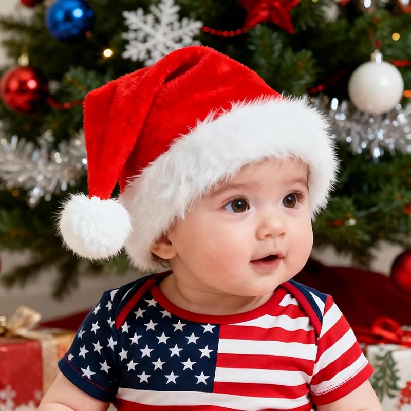 Santa Hat for Adults and Children - Red Velvet Double Layer Christmas Party Hat