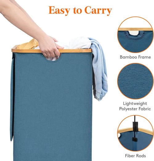 Lifewit 80L Laundry Basket - Foldable Clothes Hamper with Lid & Bamboo Handles | Dark Blue