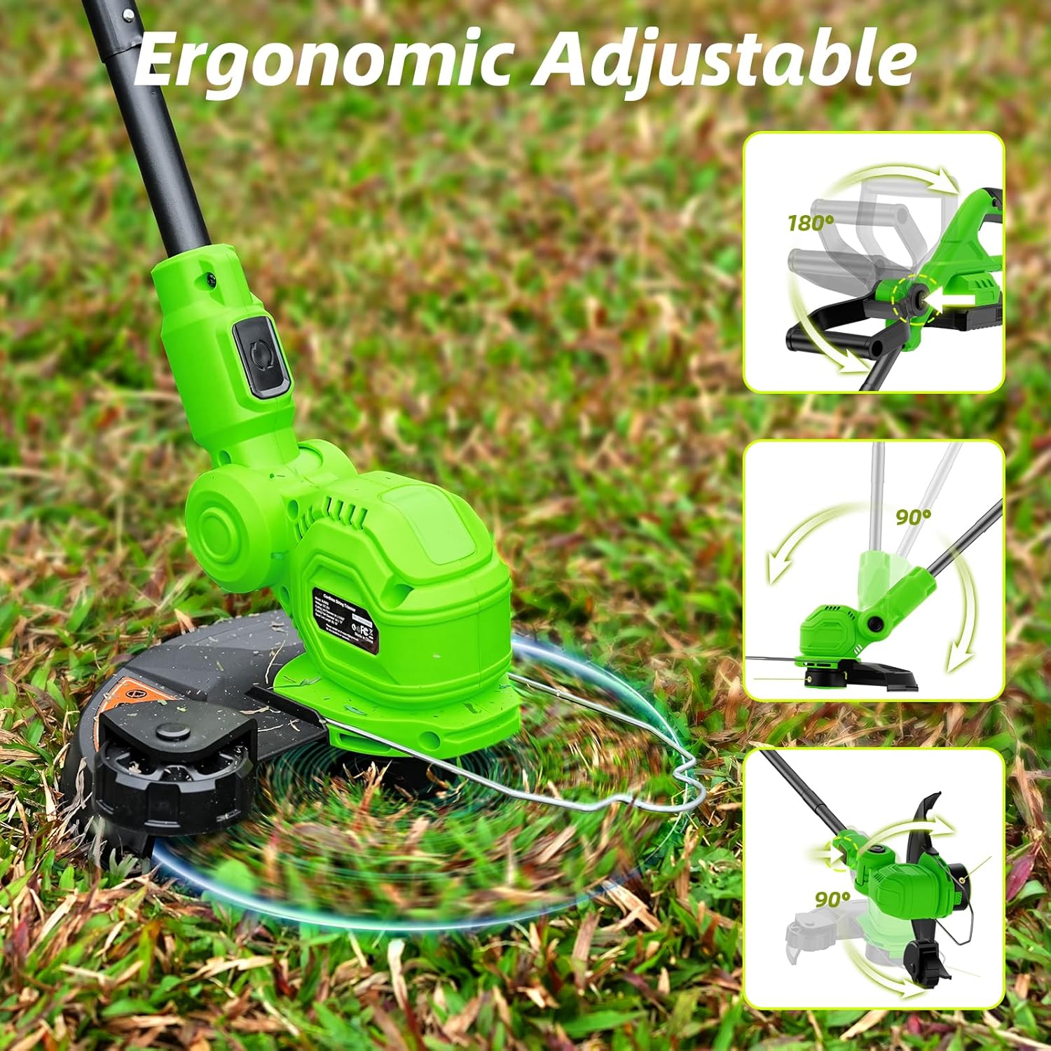 SUNCHERS 12-Inch 20V Cordless String Trimmer - 2-in-1 Lawn Edger with Auto Line Feed & Batteries | Green