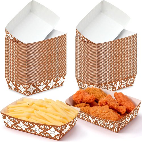 Funrous 100 Pcs Mexican Paper Food Trays - Pre-Assembled Taco Boats for Fiesta & Party Decor