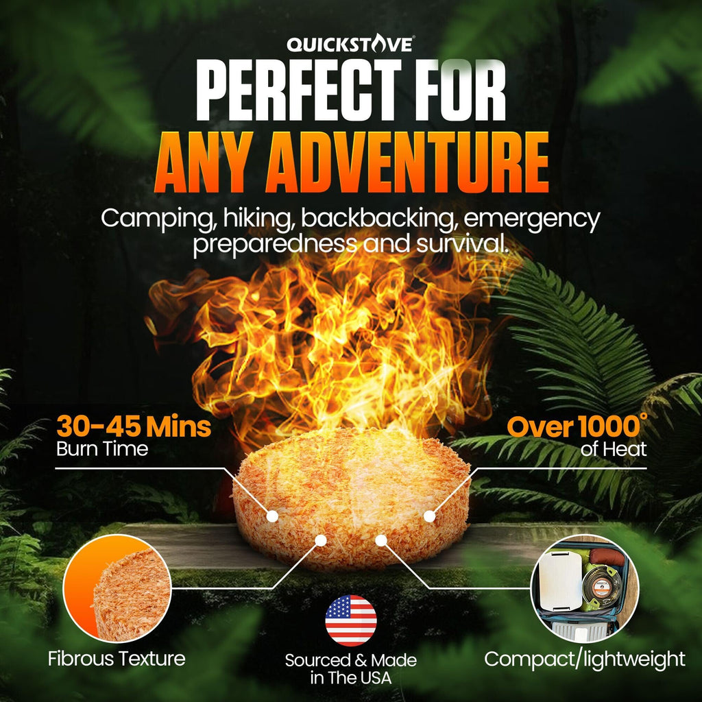 QuickStove Fire Starters (10 Pack) – Waterproof Emergency Fuel Disks for Camping Essentials, Wood Stove, Fireplace, Fire Pit, Survival Kit, Campfire & Outdoor Accessories