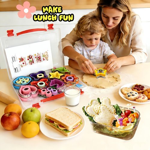 Uncrustable Sandwich Cutter with Storage Container, Sandwich Cutters for Kids Lunch & Bento Box, 43 Pcs Sandwich Cutter and Sealer Set, Fun Sandwich Cutters Shapes for Boys Girls