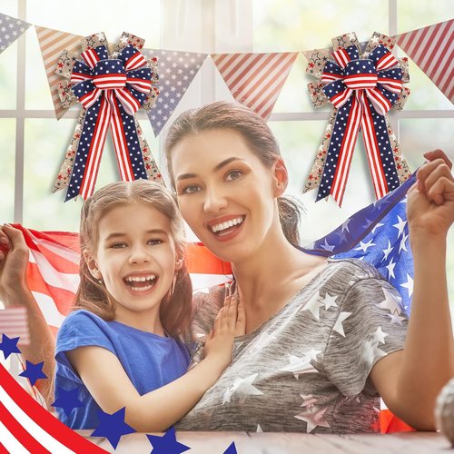 Jutom Patriotic Bow Wreath - Red, White & Blue Star Burlap Decor for 4th of July & Veterans Day | Indoor/Outdoor Use