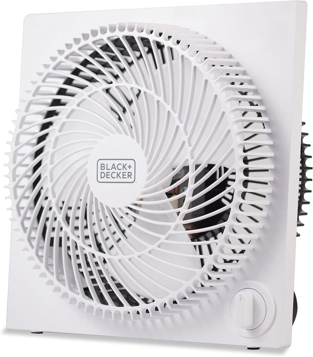 BLACK+DECKER 9-Inch Frameless Box Fan - Portable 3-Speed Desk Fan for Home Office & Garage, White