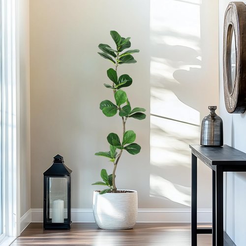 GarveeHome Artificial Fiddle Leaf Fig Tree - 5 Ft Realistic Fake Plant with Black Planter | Perfect for Home or Office Decor