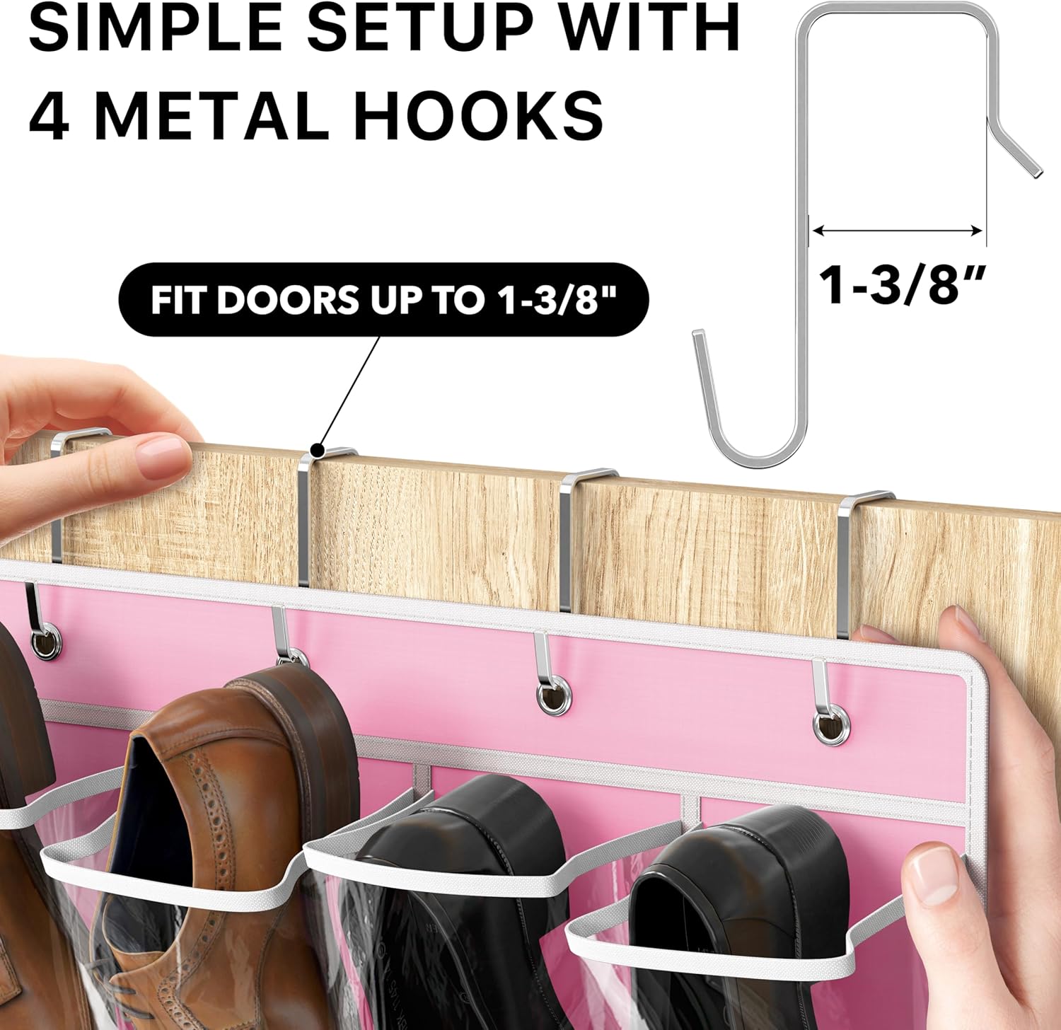 Simple Houseware Over The Door Hanging Shoe Organizer - 24 Clear Pockets, Pink (56" x 22.5")