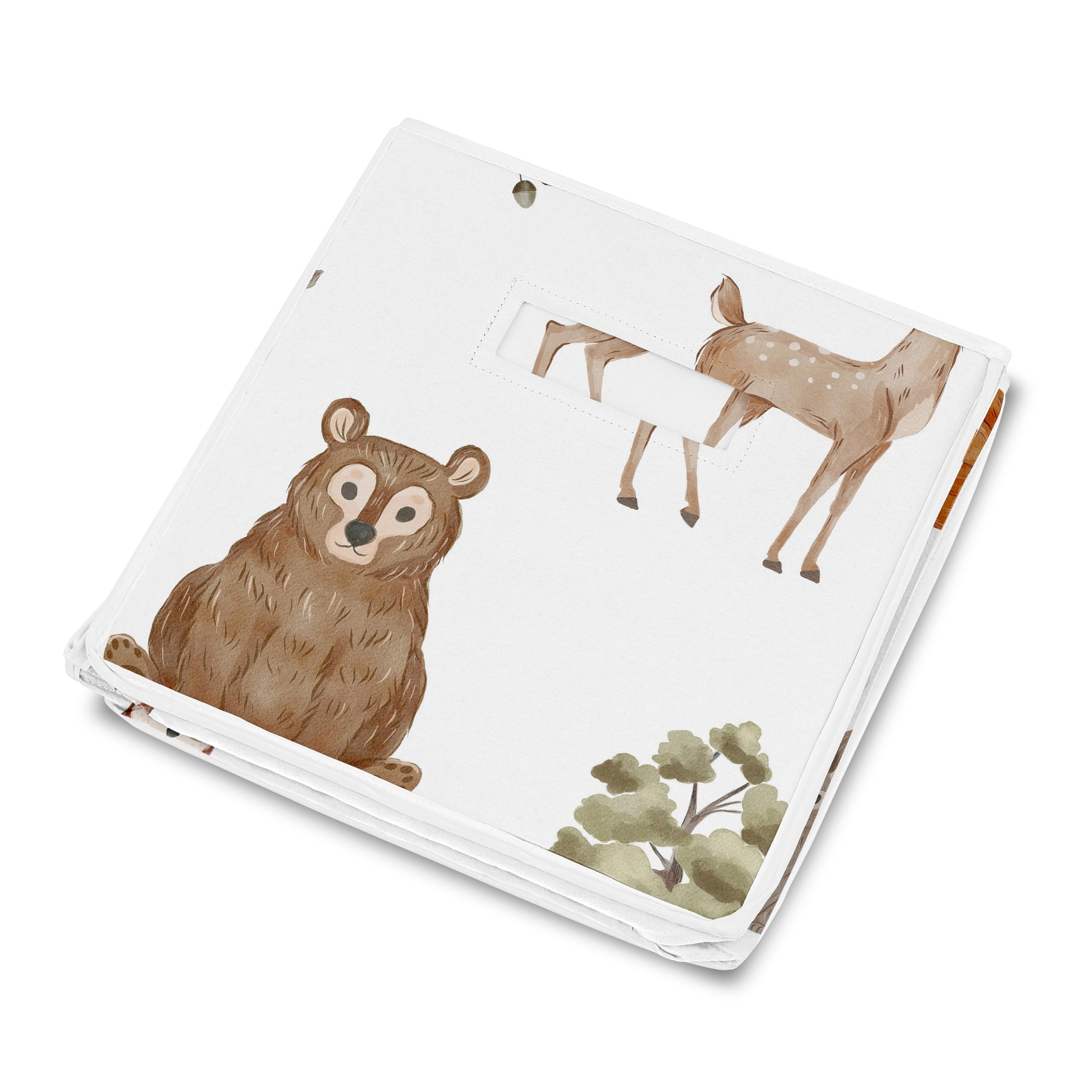 Sweet Jojo Designs Woodland Forest Animals Boy Girl Gender Neutral Unisex Collapsible Toy Storage Box Chest Organizer with Lid Baby Nursery Kid Children Room Bear Fox Hedgehog Deer Squirrel Watercolor
