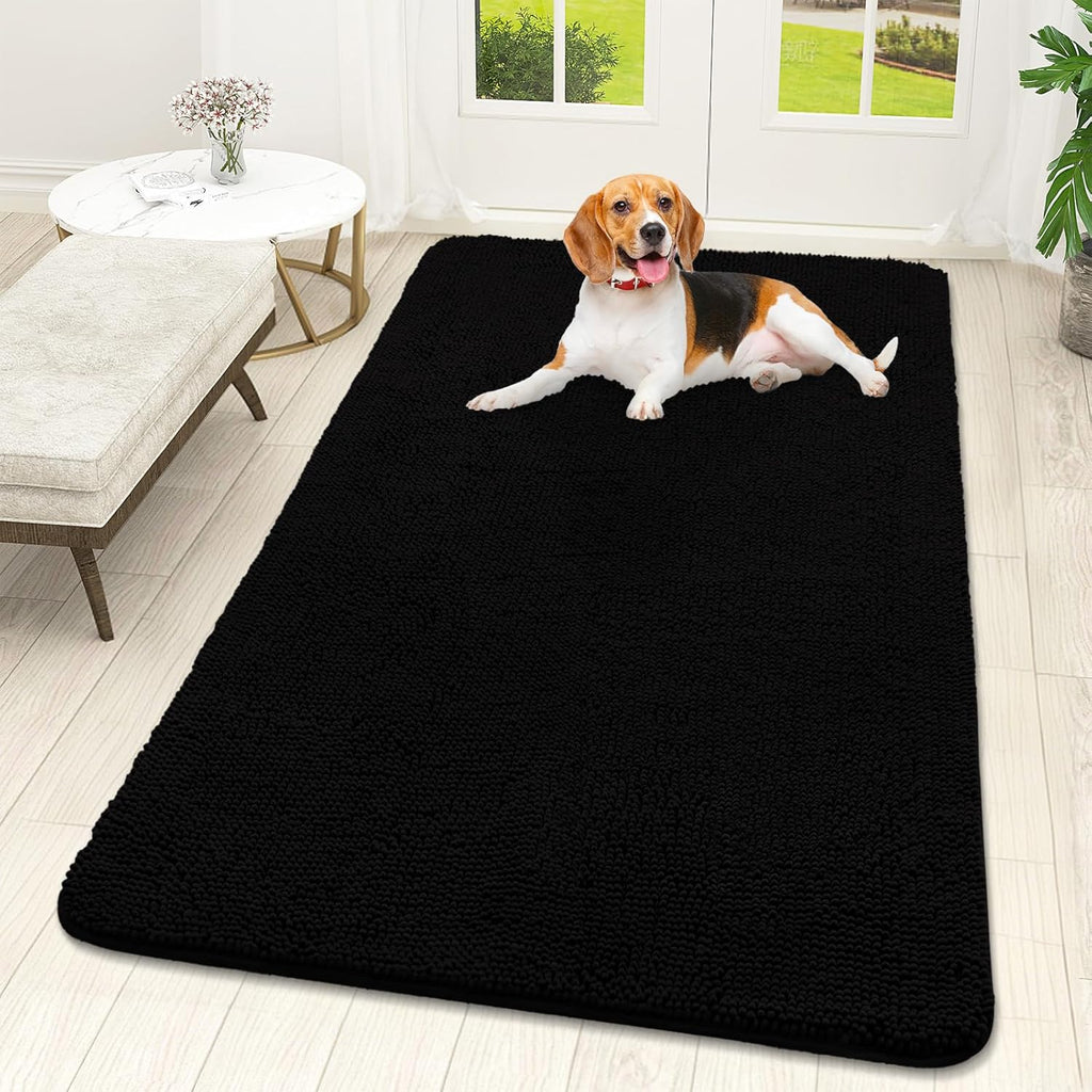 OLANLY Dog Door Mat - Absorbent Non-Slip Mud Mat for Indoor Use | Quick Dry Chenille, 59x32, Black