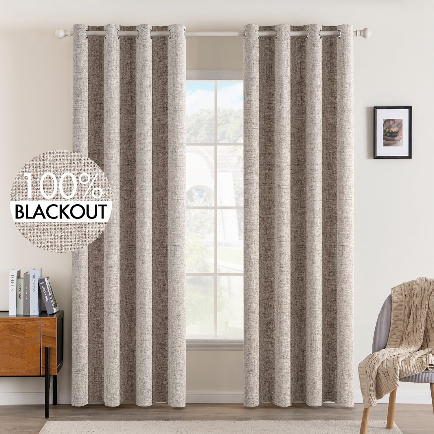 MIULEE Blackout Curtains - Thermal Insulated Natural Khaki Drapes for Bedroom | 52 x 90 Inch (2 Panels)