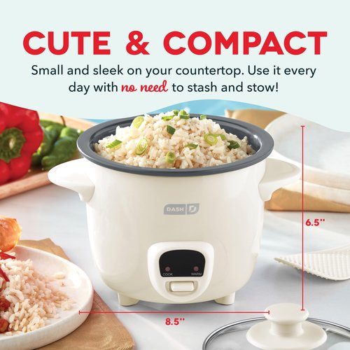 DASH Mini Rice Cooker Steamer with Removable Nonstick Pot, Keep Warm Function & Recipe Guide, .5 Quart, for Soups, Stews, Grains & Oatmeal - Cream