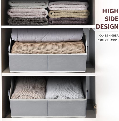 Homsorout Large Storage Bins - 6 Pack Fabric Organizing Baskets with Handles | Foldable Grey Cube Boxes for Clothes and Towels