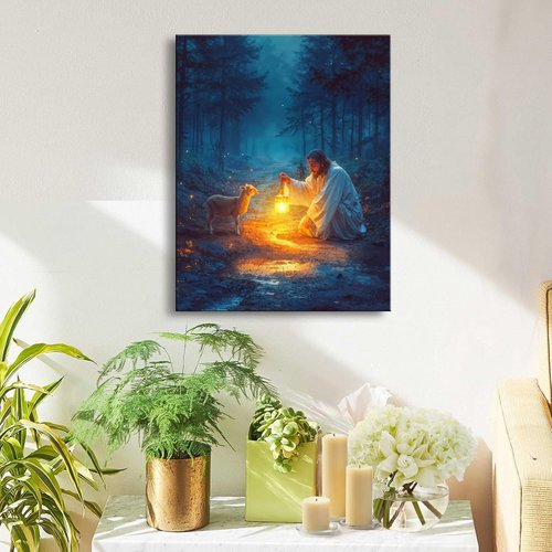 Christian Wall Art Decor - Serenity Prayer & Jesus with Lost Lamb Picture | Inspirational Baptism Gift for All