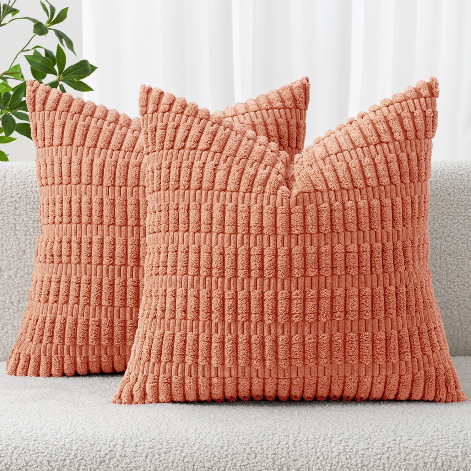 MIULEE Corduroy Throw Pillow Covers - Soft Boho Striped Design | 18x18 Inch for Modern Farmhouse Decor