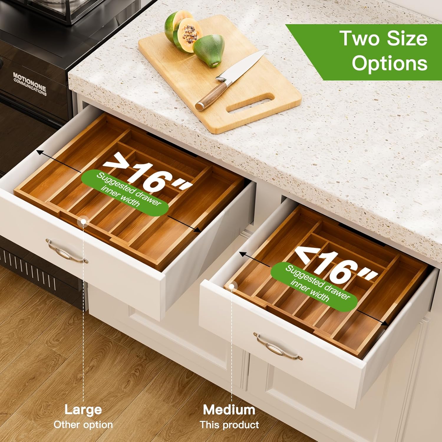 Pipishell Bamboo Expandable Drawer Organizer - Adjustable Utensil Holder & Cutlery Tray | M-Brown