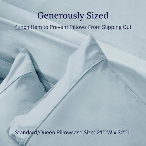 California Design Den Pillowcase Set | Standard Queen Size, 400 Thread Count, 100% Cotton Sateen, Soft Sky Blue - Set of 2