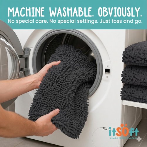 Chenille Bath Mats 34"x21", Plush Absorbent Quick Dry, Soft & Machine Washable, Non Slip Carpet for Bathroom, Thick Bathroom Rugs, Shower Restroom Rug Mat, Alfombras De Bano, Bathrugs