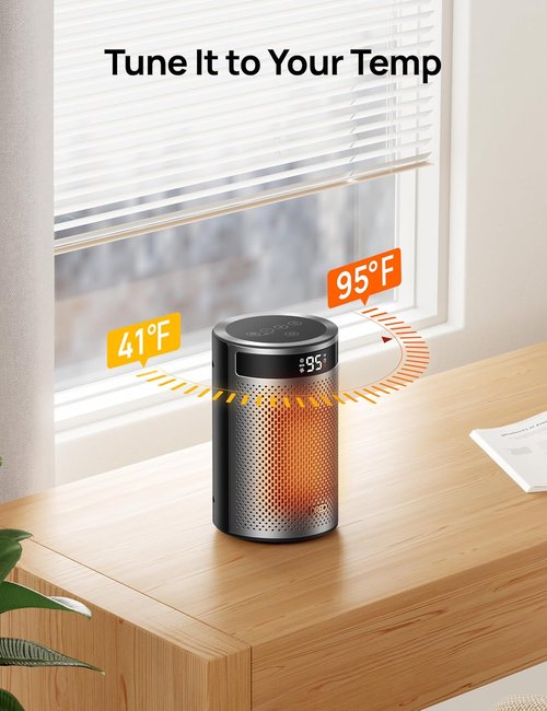 DREO Portable Space Heater - 1500W PTC Ceramic with Thermostat, Remote & Eco Mode - Ideal for Office & Bedroom