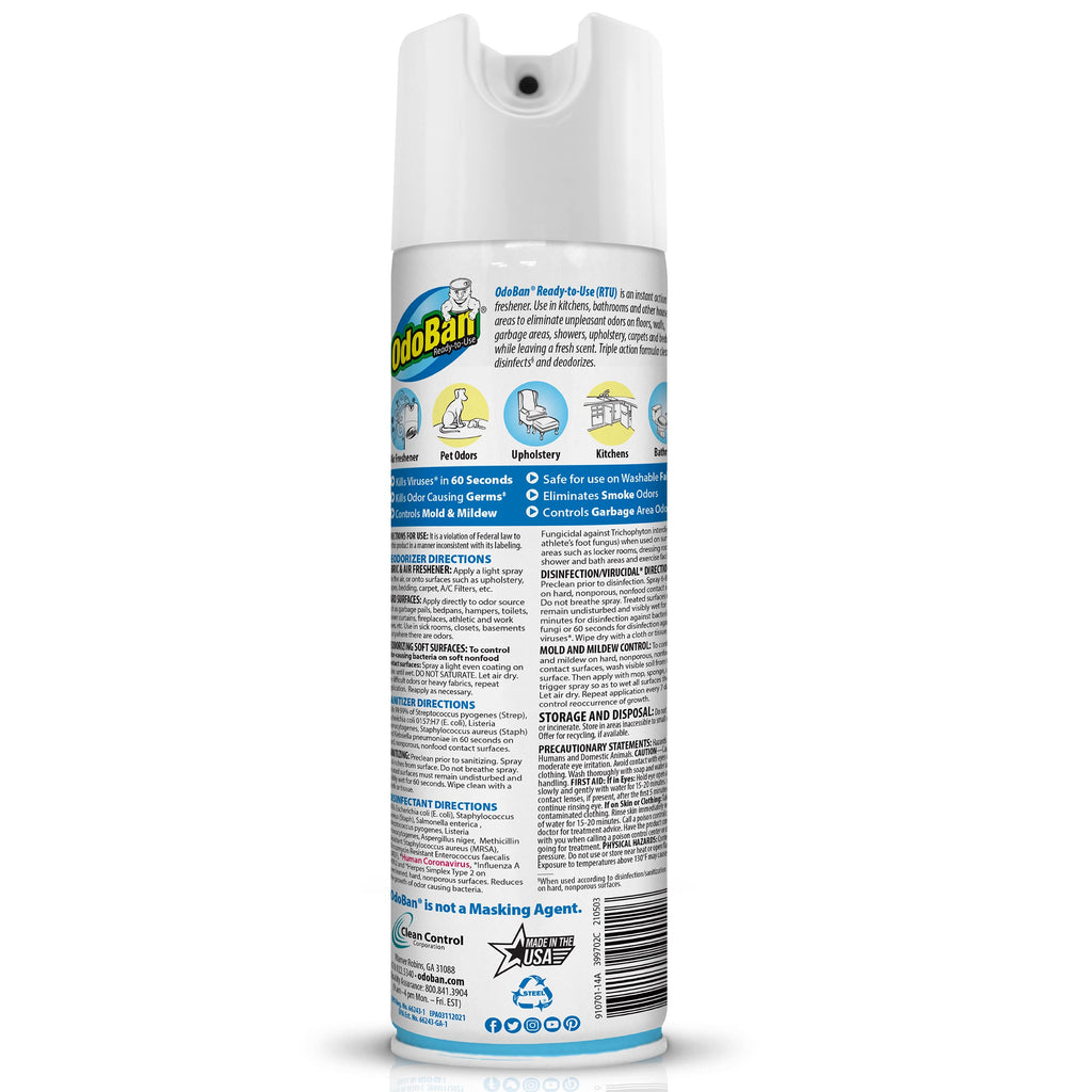 OdoBan Ready-to-Use 360-Degree Continuous Spray Disinfectant and Harsh Aroma Eliminator, Fabric and Air Freshener, 6 Pack, 14.6 Ounces Each, Fresh Linen Scent