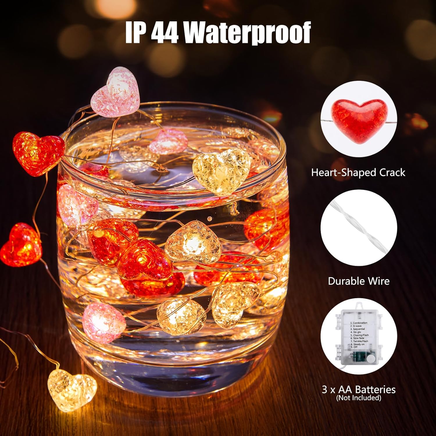 Skiennix 10.5ft Battery Operated Heart Fairy Lights - Remote Control for Easy Use