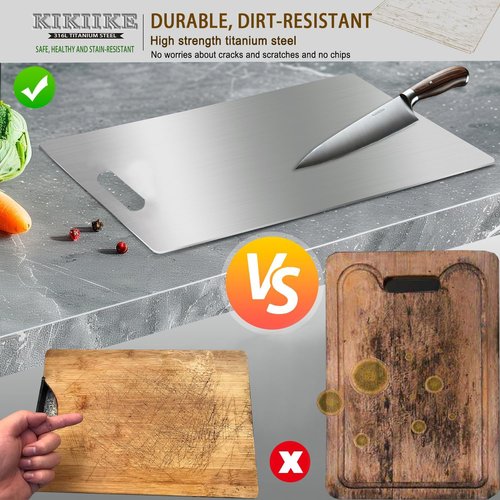 Titanium Cutting Board Double-Sided 100% Pure Titanium Cutting Boards for Kitchen - Food-Grade titanware chopping boards Non-Stick Durable and easy to clean (13.3 x 9 in)