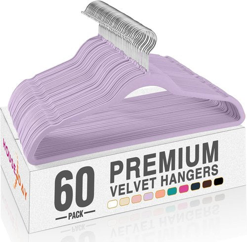 HOUSE DAY Velvet Hangers - 60 Pack Non-Slip Heavy Duty Felt Hangers | Lt-Purple Space-Saving Design