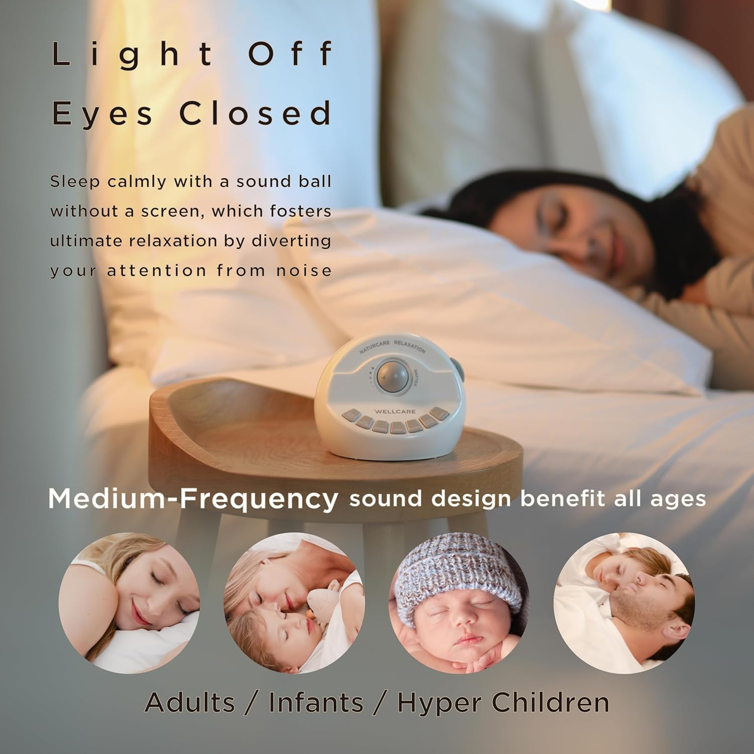 WELLCARE Naturcare Sound Machine - White Noise & 7 Nature Sounds for Relaxation | Adjustable Volume & Timer