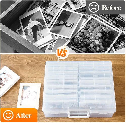 Lifewit 4x6 Photo Storage Box - 18 Clear Organizers with Lids & Labels for Photos, Crafts & Office Supplies