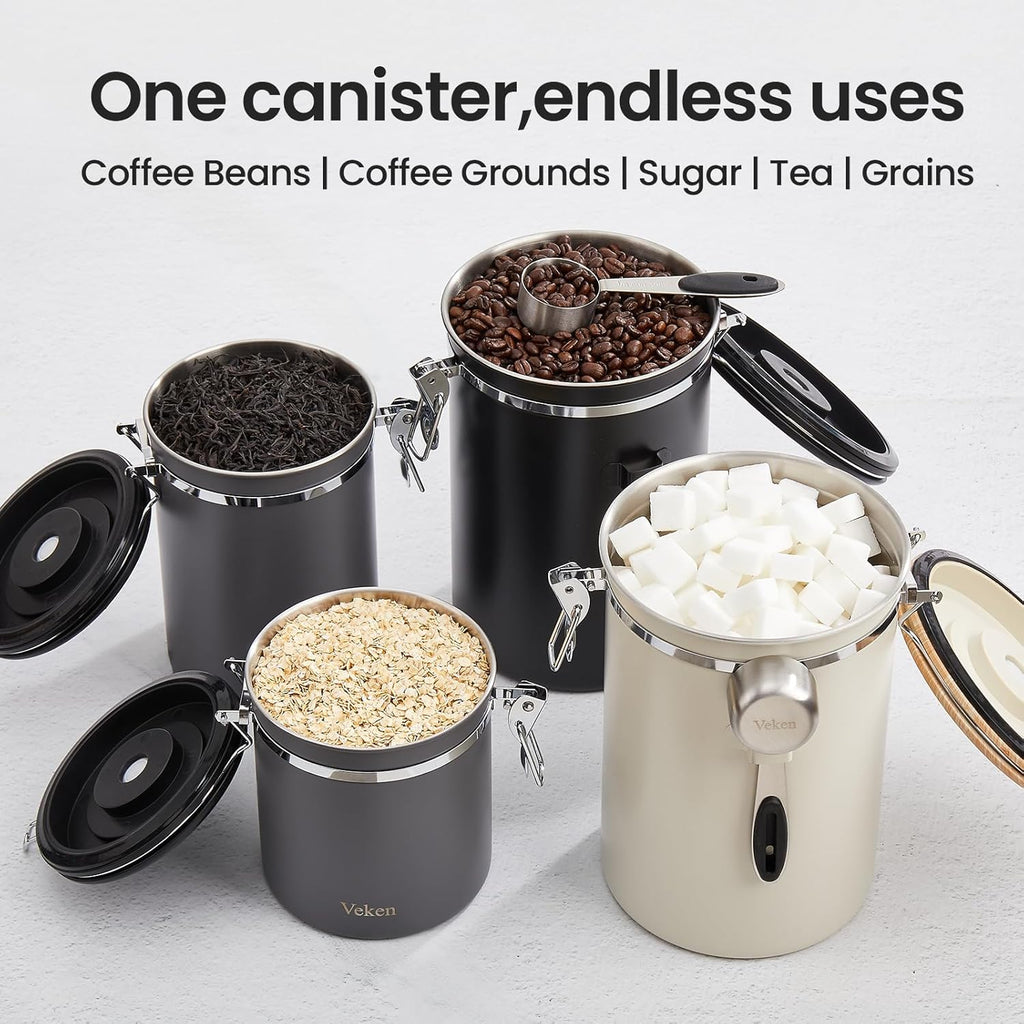 Veken Coffee Canister - Airtight Stainless Steel Food Storage Container | 39oz for Coffee, Sugar & Tea