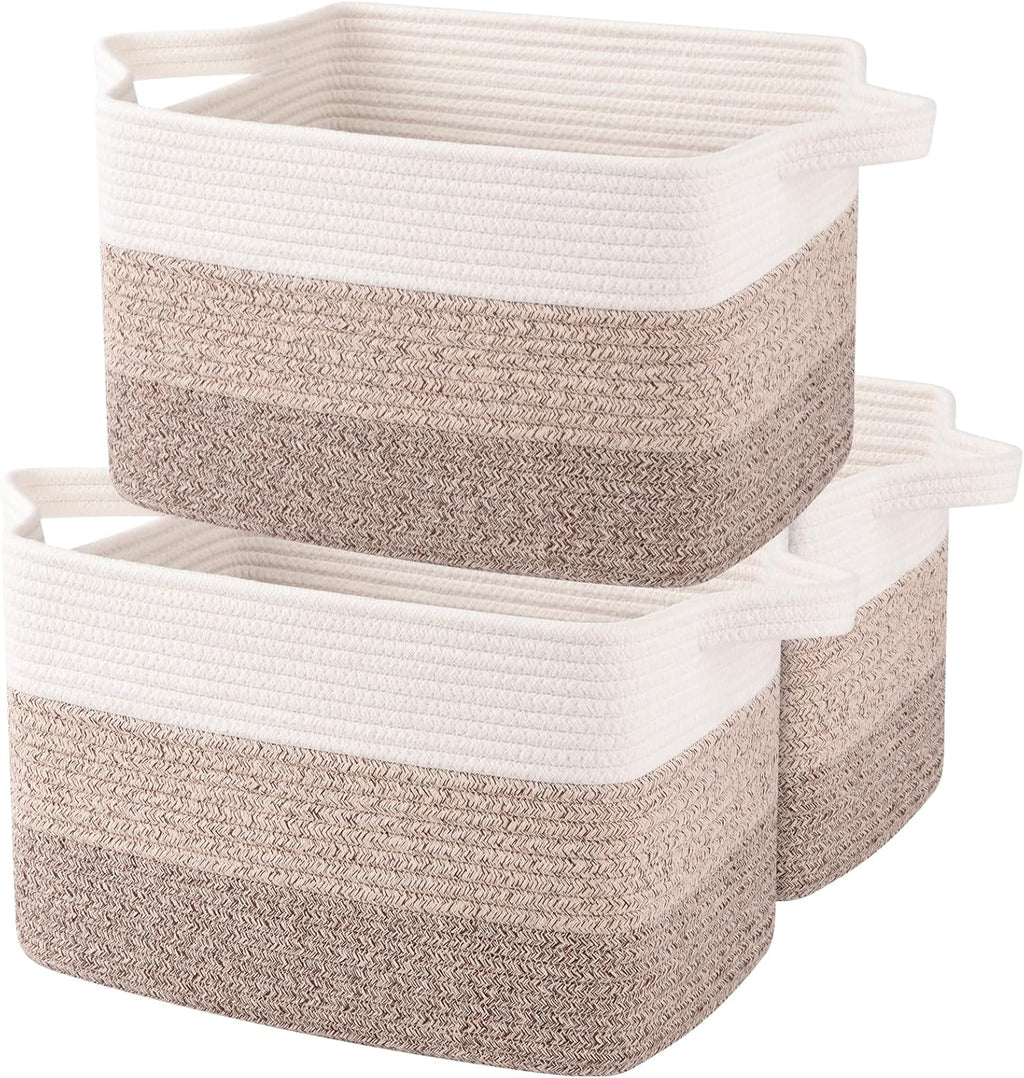 OIAHOMY Woven Storage Baskets - Cotton Rope Baskets for Toys & Towels | Pack of 3, Gradient Yellow