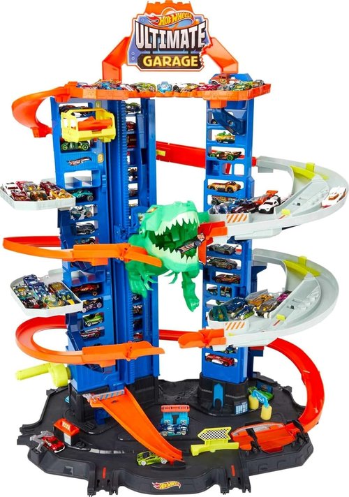 Hot Wheels City Robo T-Rex Ultimate Garage - Multi-Level Playset for 100+ 1:64 Scale Cars | Gift for Kids 3+