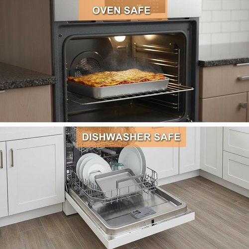 E-far Stainless Steel Baking Pans Set - 2 Rectangular Cake Pans for Lasagna & Brownies | 12.4” x 9.6” x 2”