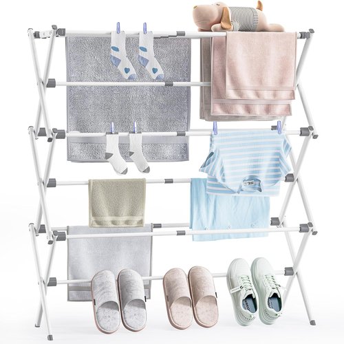 APEXCHASER Clothes Drying Rack - Foldable & Extendable Laundry Solution | Space-Saving, Rust-Resistant, White