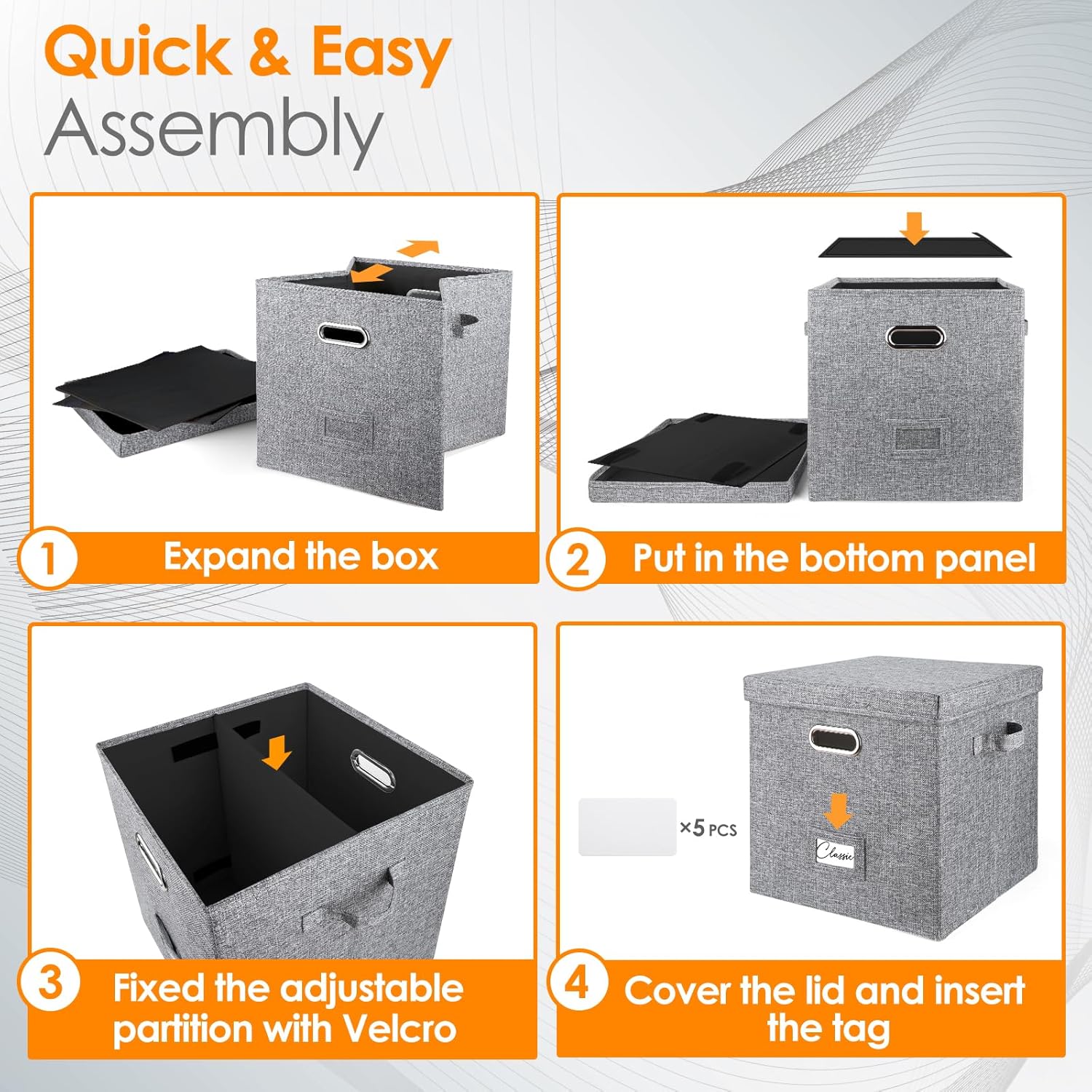 Skiennix Vinyl Record Storage Box - Stackable Linen Crate for 50+ 12-Inch LPs with Lid & Handle