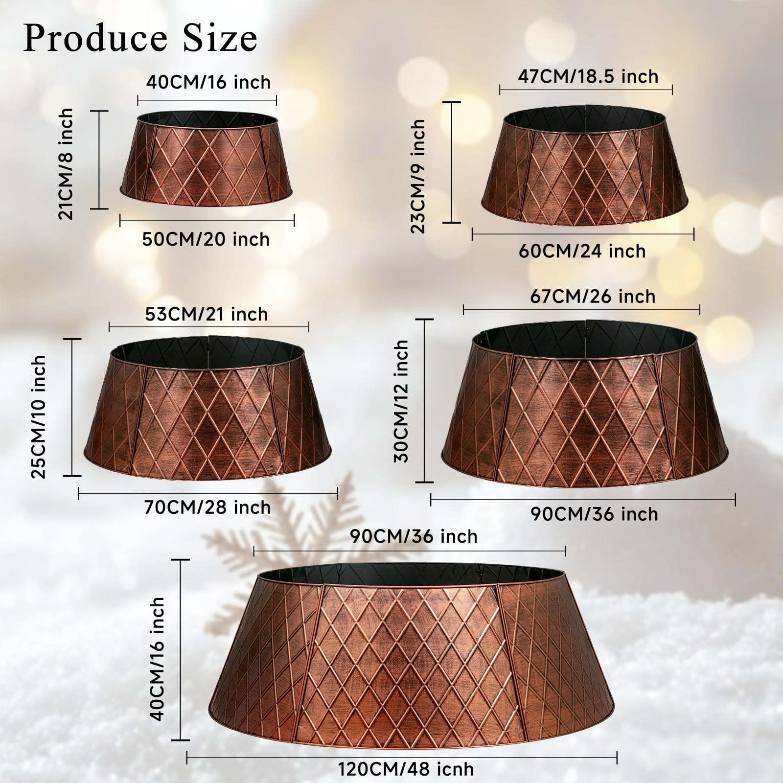 Lanpn Metal Christmas Tree Collar 24 inch, Christmas Tree Ring Collar for Small Mini Pencil Xmas Stand Cover Real Artificial Trees Indoor Outdoor Decoration (Copper, Diamond)