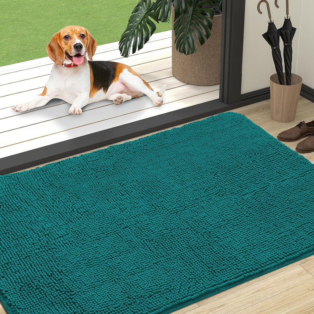 OLANLY Dog Door Mat - Absorbent Non-Slip Chenille for Muddy Paws | Quick Dry 47x32, Lake Blue