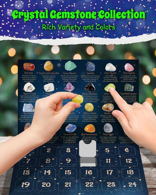 Crystal Advent Calendar 2025, Rock Gemstone Advent Calendar 2025 Adult, Kids, Boys, Girls, Teen Girls, Women, 24 Days of Surprise Crystals and Gems Rocks Healing Stone Collection