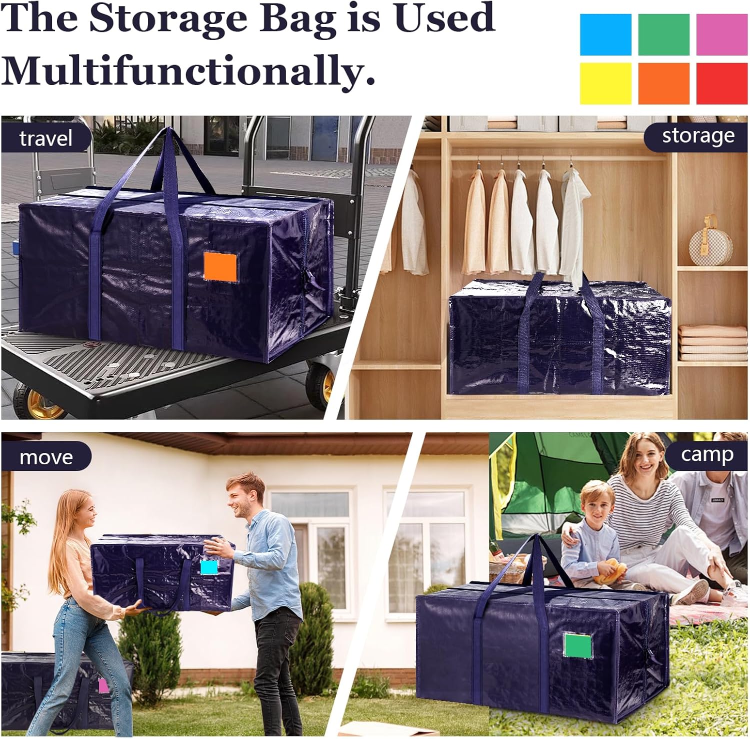 Skiennix 12 Pack Moving Bags - Extra Large 93L Heavy Duty Waterproof Storage Totes | Dark Blue for Home Organization & Moving