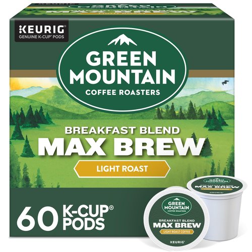 Green Mountain Coffee Roasters Breakfast Blend Max Brew, Single Serve Keurig K-Cup Pods, Light Roast Coffee, 60-Count Box (6 Packs of 10)
